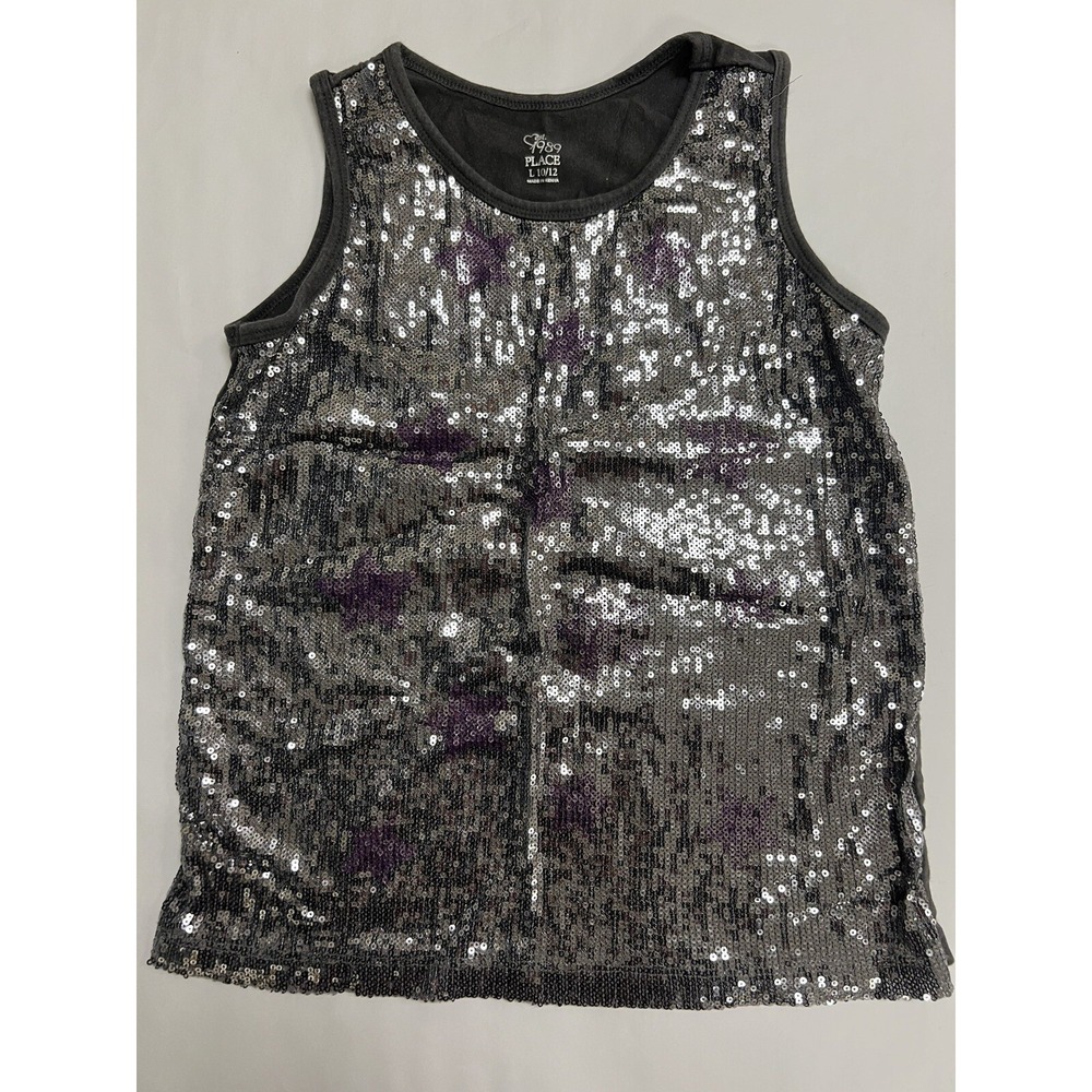 The Childrens Place Girls Purple Star Sequins Tank‎ Top Lg (10/12)